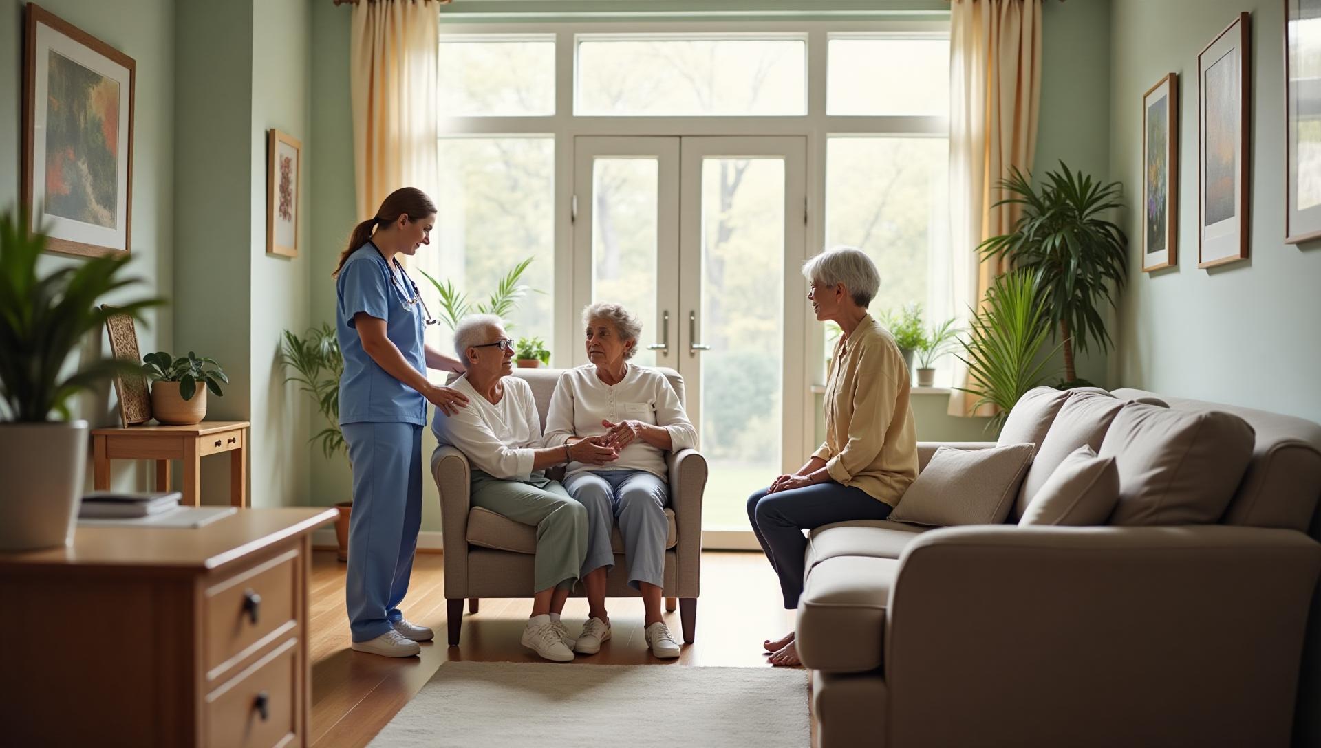 Compassionate caregiver providing warm, personalized home care to elderly person in their own home
